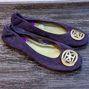 Anne Klein NWT Purple Suede Flexible Flats with Gold Accent Size 8.5
